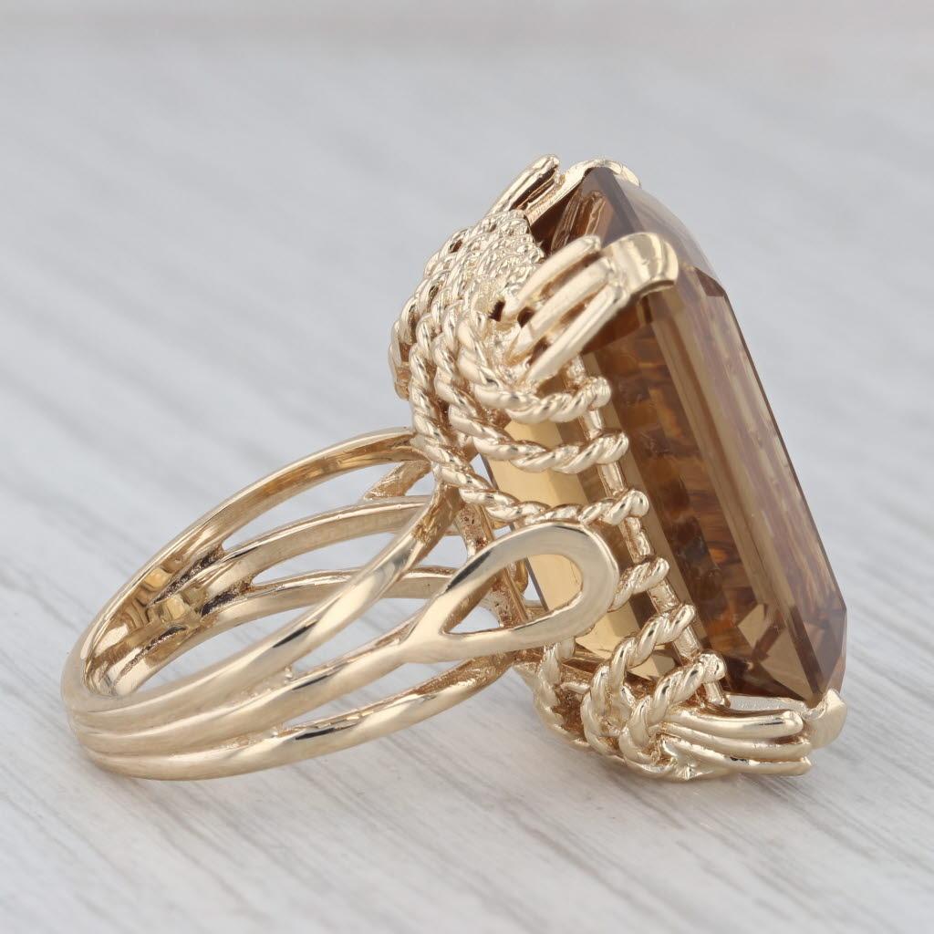 31 Karat Rauchquarz Cocktail-Ring 14k Gelbgold Größe 7,25 Smaragdschliff Solitär 5