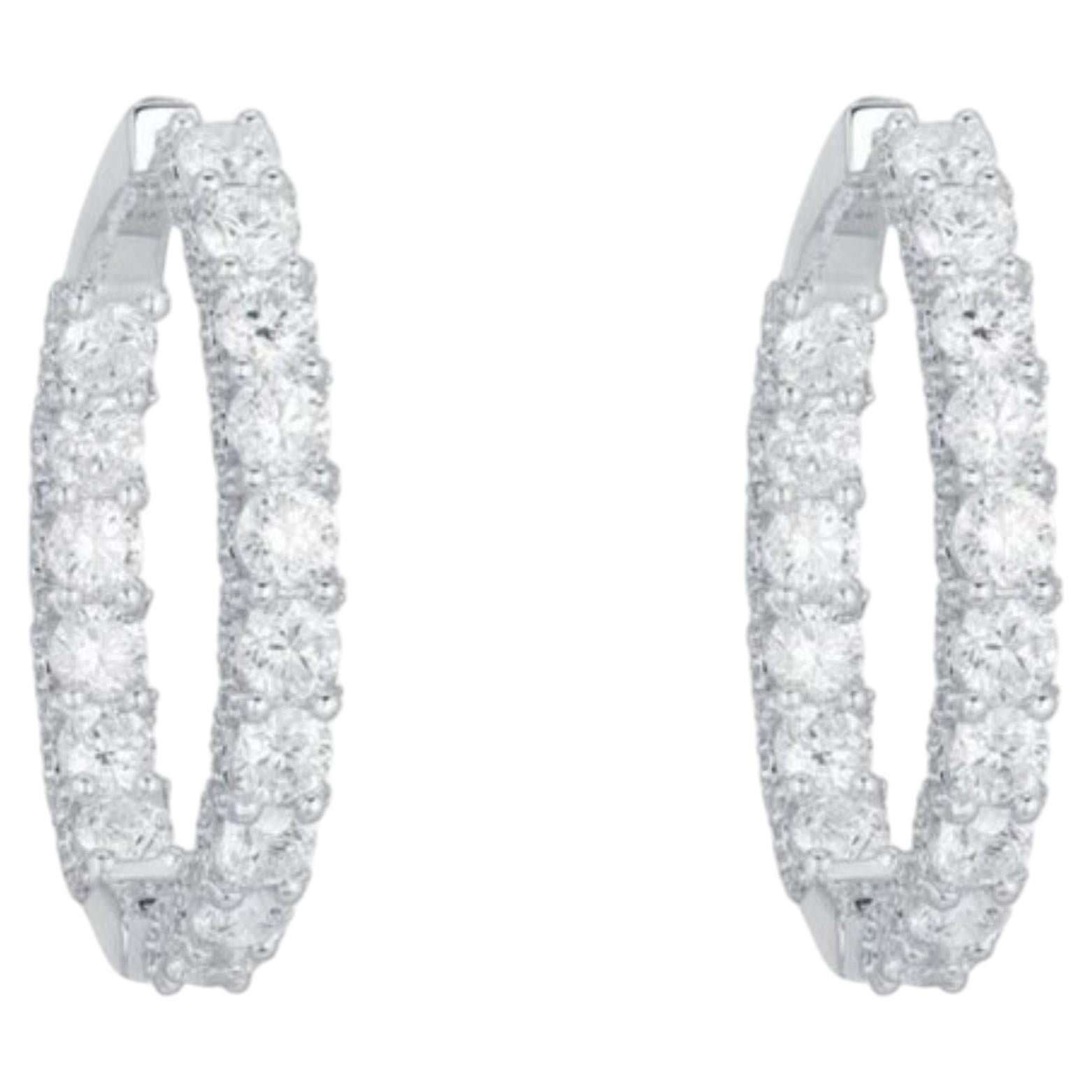 Pendientes de aro «Inside-Out» de oro blanco de 14K con diamantes naturales de 7,05 ct en total en venta