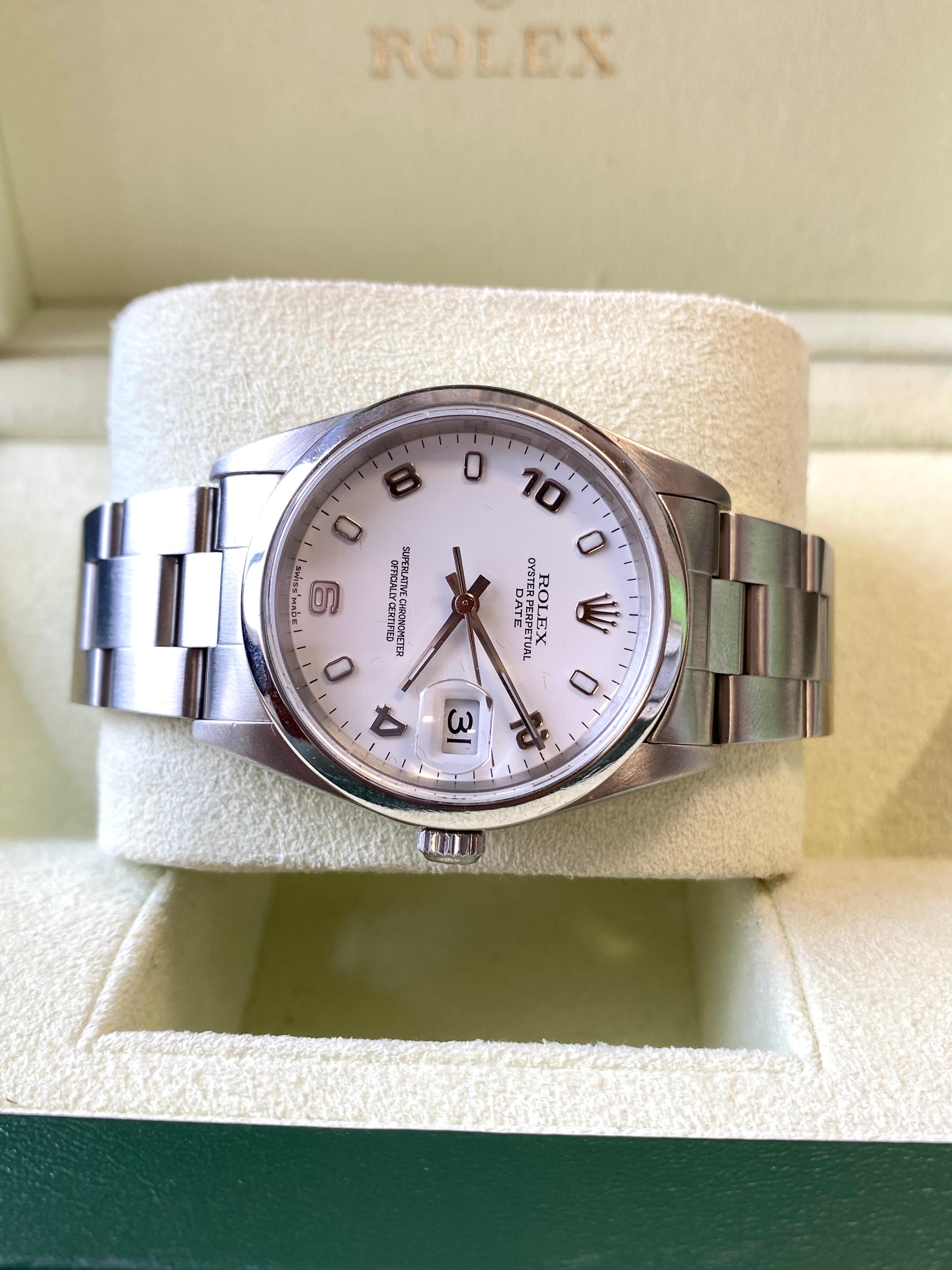 Rolex Montre Perpetual Date avec cadran blanc et bracelet Oyster en vente 1