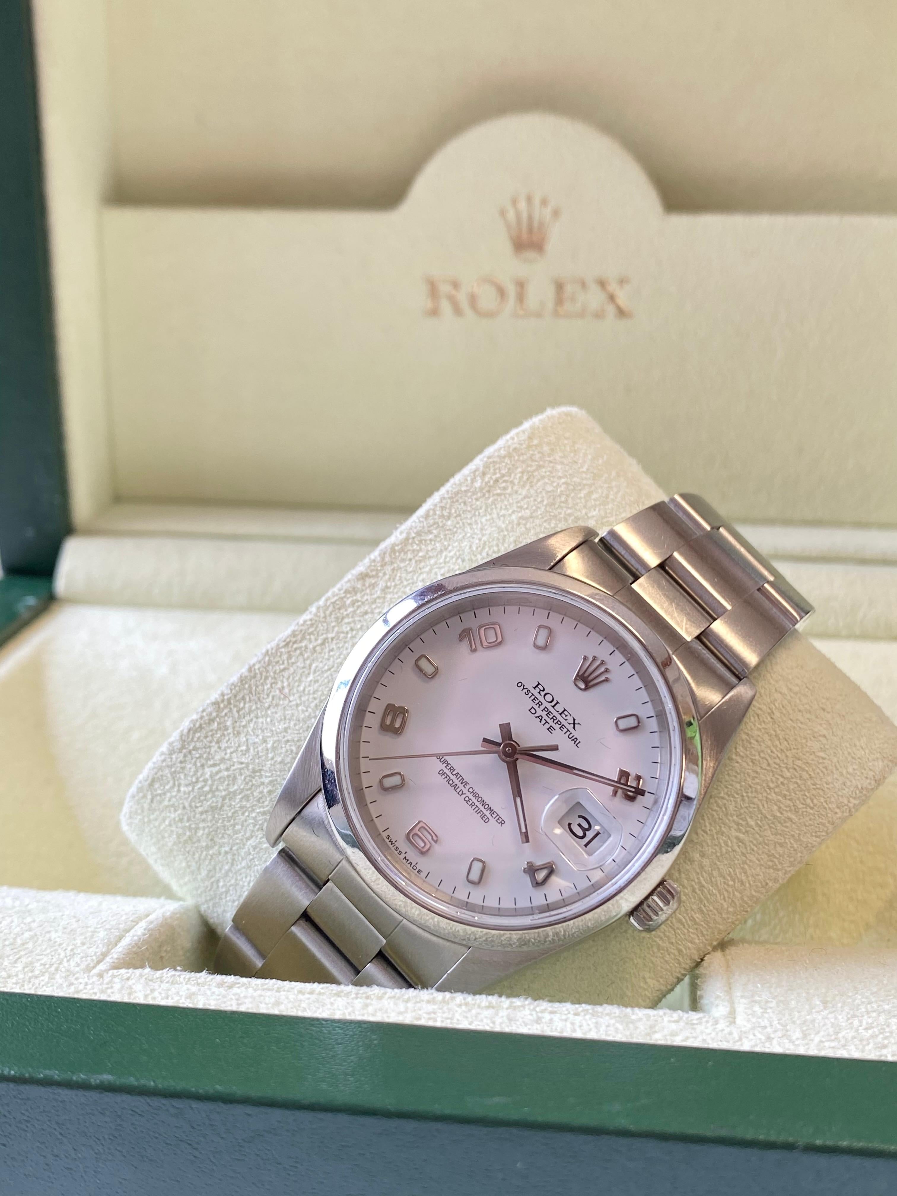 Rolex Montre Perpetual Date avec cadran blanc et bracelet Oyster en vente 3