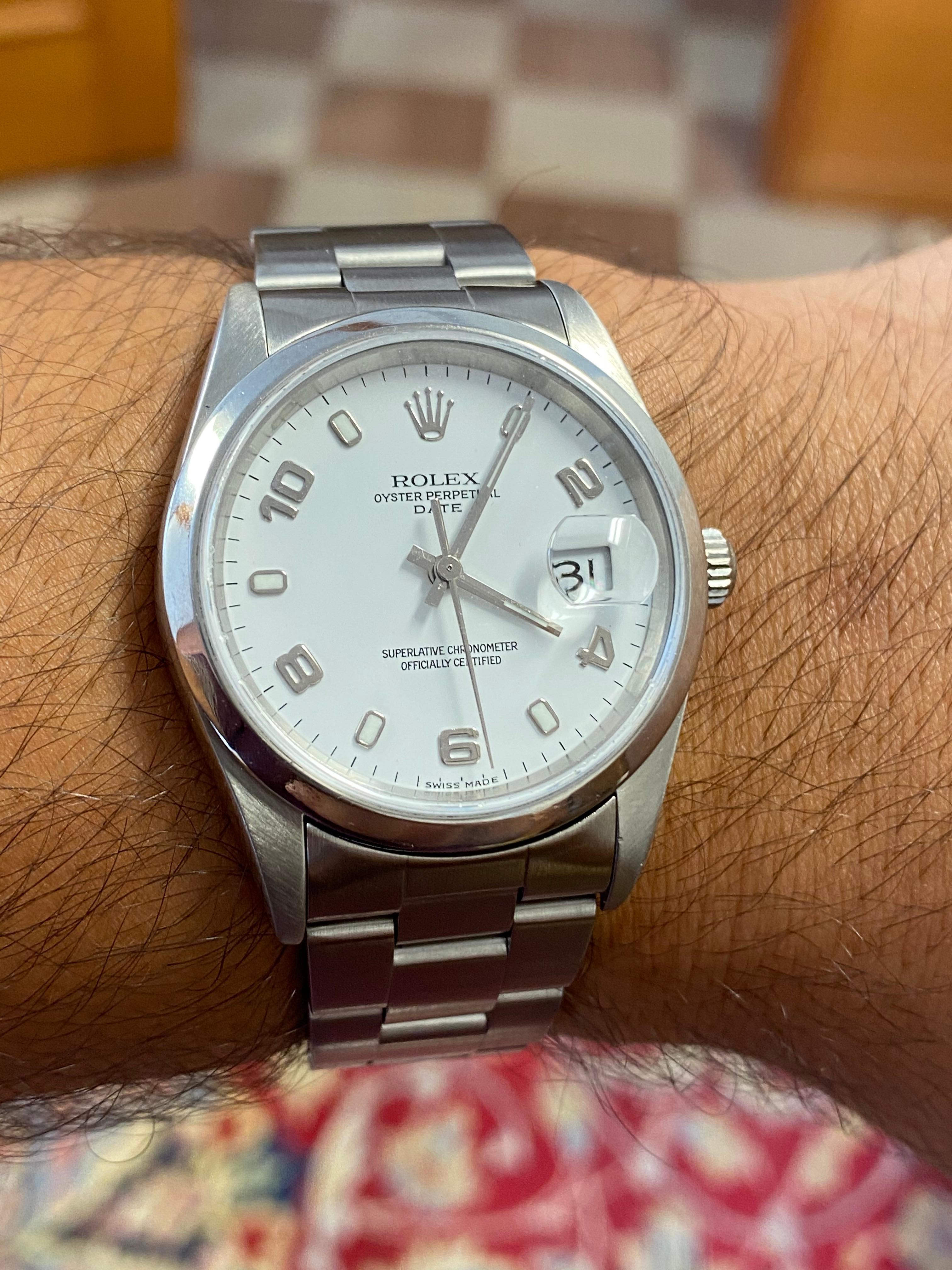 Rolex Montre Perpetual Date avec cadran blanc et bracelet Oyster en vente 5