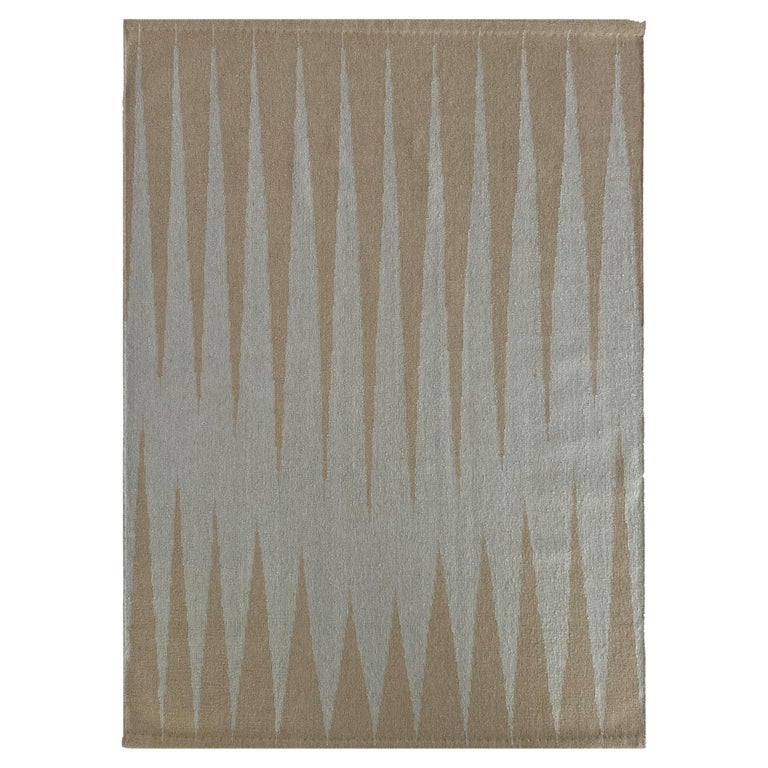Rug Beige Wool Dhurrie Modern Geometric Neutral Beige Brown Earth