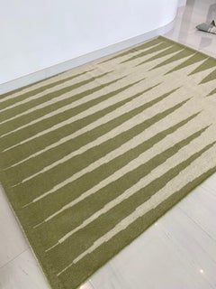 Rug  Wool Dhurrie Pale Olive Modern Geometric Green Beige  handmade carpet