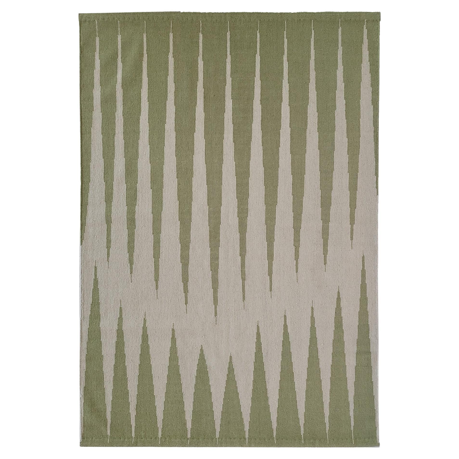 Rug  Wool Dhurrie Pale Olive Modern Geometric Olive Green Beige carpet