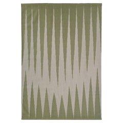 Rug  Wool Dhurrie Pale Olive Modern Geometric Green Beige  handmade carpet