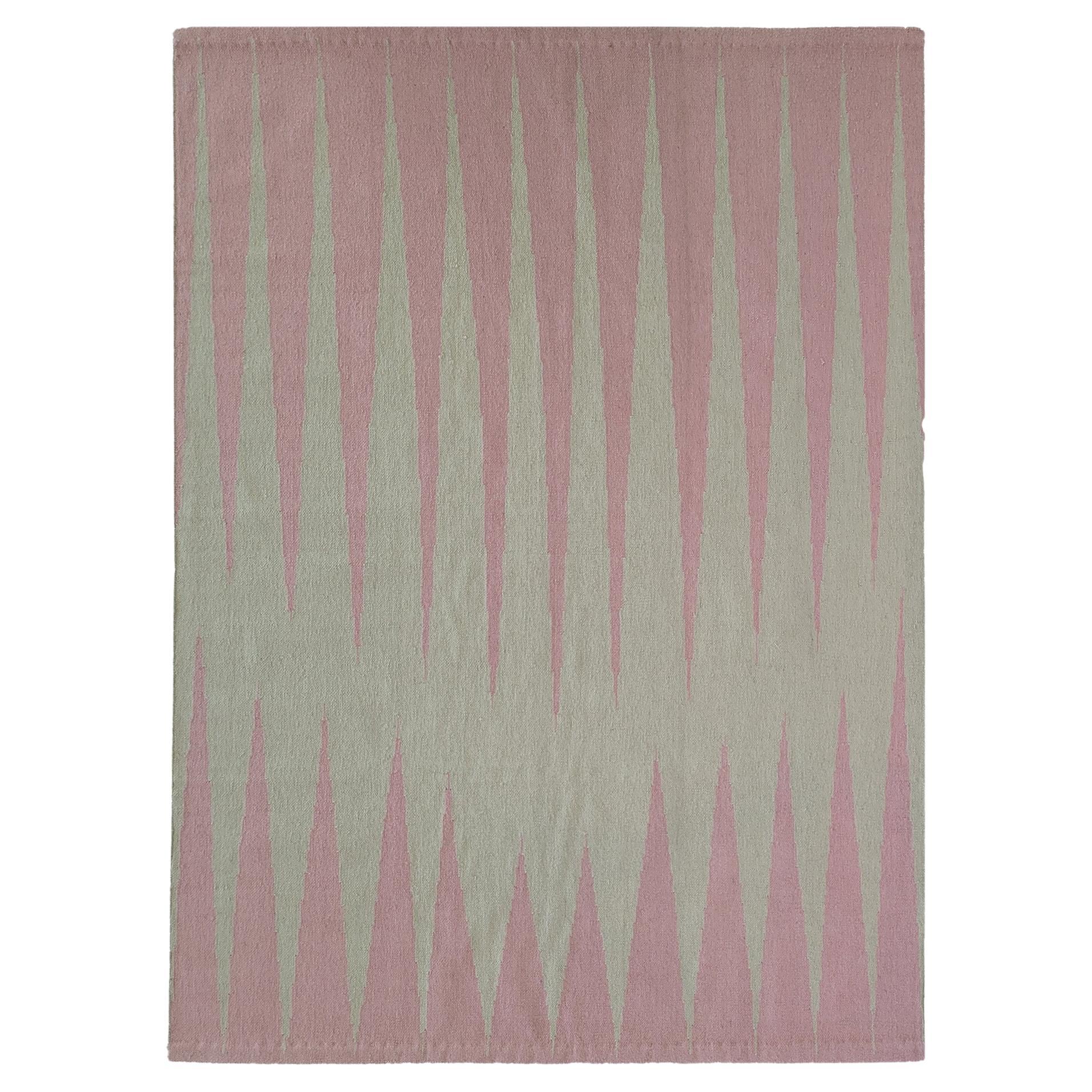31st October Pale Pink - Modern Geometric with Beige and Pink  Dhurrie Wool Rug