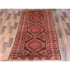 3'1"x10' Beaver Brown Vintage Persian Hamadan Hand Knotted Wool Runner Rug