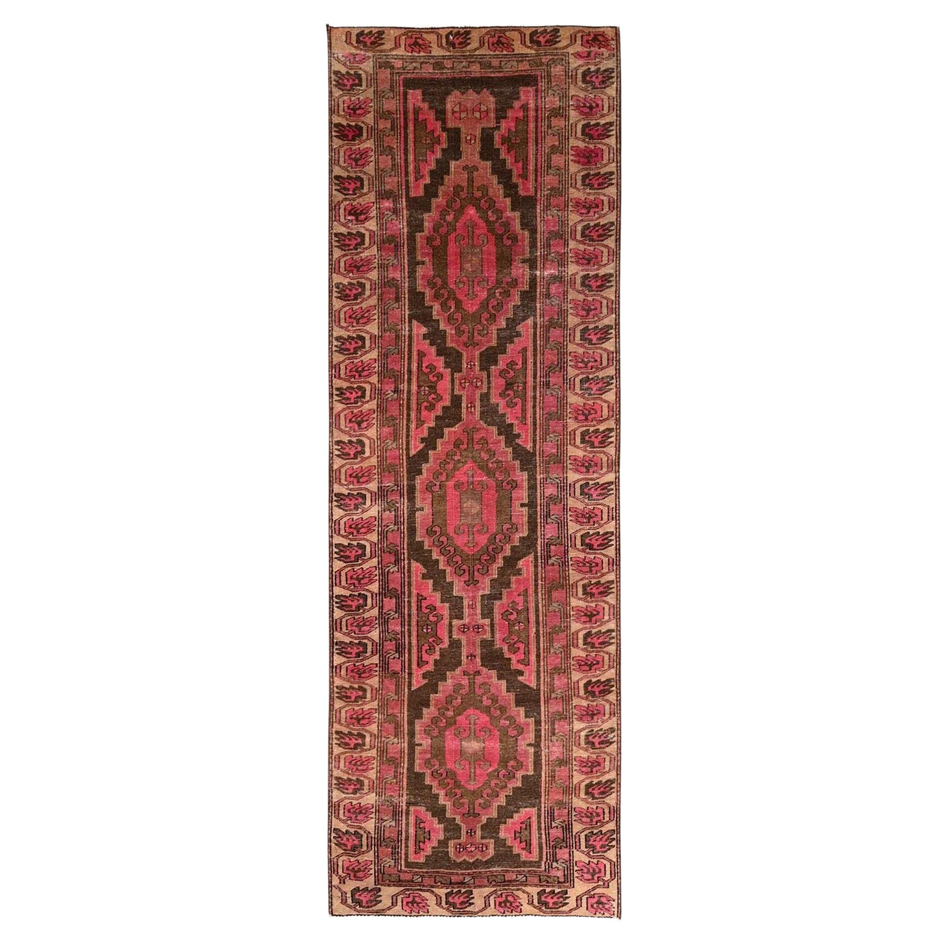 3'1"x10' Beaver Brown Vintage Zoroastrian Amadan Hand Knotted Wool Runner Rug For Sale