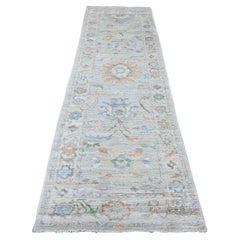 3'1"x10' Misty Gray Handgeknüpfter afghanischer Angora Oushak-Woll-Läufer Orientalischer Teppich in Misty Gray