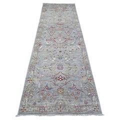 3'1"x10' Silber Handgeknüpfter, feiner, feiner Aryana Bidjar Garus Design, Woll-Läufer
