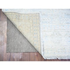 3'1"x10' Spanish Gray Washed Out Peshawar Wool Hand Knotted Runner Oriental Rug