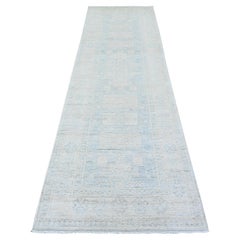 Tapis oriental espagnol gris délavé Peshawar noué à la main 3'1"x10'