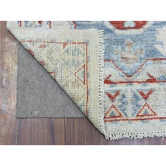 3'1"x10'2" Gray Anatolian Inspired Geometric Hand Knotted Soft Wool Runner Rug