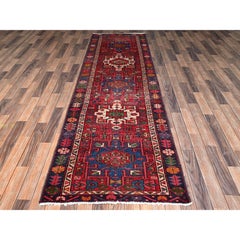 3'1"x10'5" Red Zero Pile Vintage Persian Karajeh Hand Knotted Wool Runner Rug