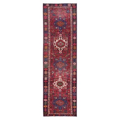 3'1"x10'5" Red Zero Pile Vintage Persian Karajeh Hand Knotted Wool Runner Rug