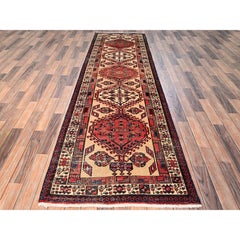 3'1 "x10'7" Bone White Vintage Persian Serab Reine Wolle Hand Knotted Runner Rug