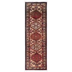 3'1 "x10'7" Bone White Vintage Persian Serab Reine Wolle Hand Knotted Runner Rug