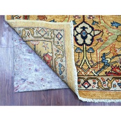 3'1"x11'5" Yellow Peshawar with Bijar Garus Design Hand Knotted Wool Runner Rug