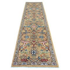 3'1"x11'5" Yellow Peshawar with Bijar Garus Design Hand Knotted Wool Runner Rug