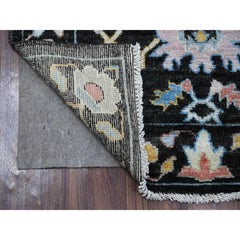3'1"x11'6" Raisin Black Hand Knotted Afghan Angora Oushak Runner Oriental Rug
