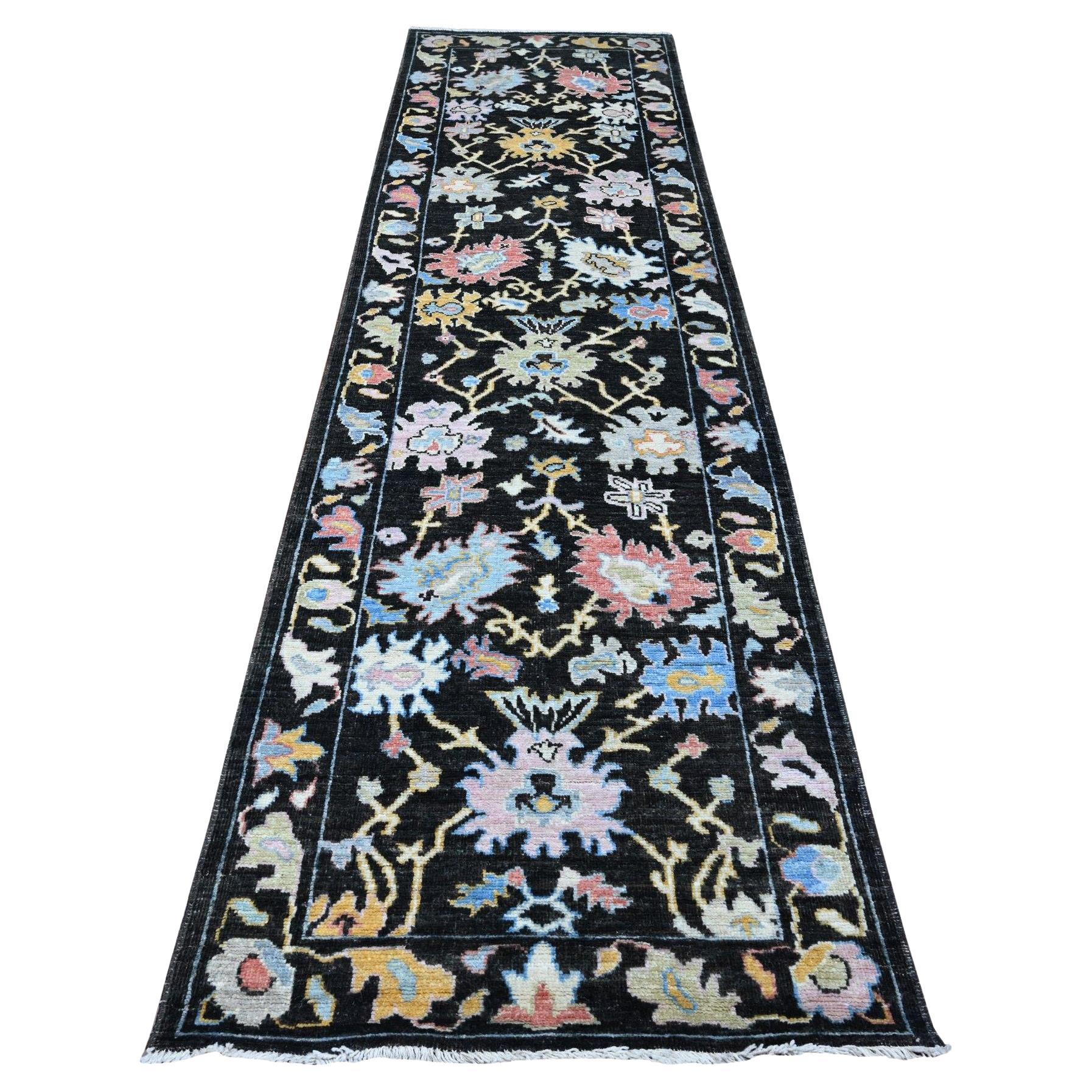3'1 "x11'6" Raisin Black Tapis d'Orient Afghan Angora Oushak Runner noué à la main