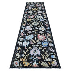 3'1 "x11'6" Raisin Black Hand Knotted Afghan Angora Oushak Runner Alfombra Oriental