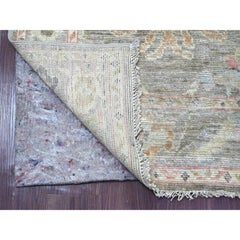 3'1 "x11'7" Faded Brown Angora Oushak Leaf Design Hand Knotted Wool Runner Rug