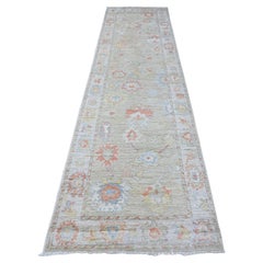 3'1 "x11'8" Silber Grün Pflanzenfarbstoffe Angora Oushak Läufer Orientteppich
