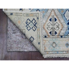 3'1"x11'8" White Anatolian Village Inspired Design Hand Knotted Wool Runner Rug