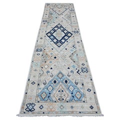 3
1"x11
8" White Anatolian Village Inspired Design Hand Knotted Wool Runner Rug