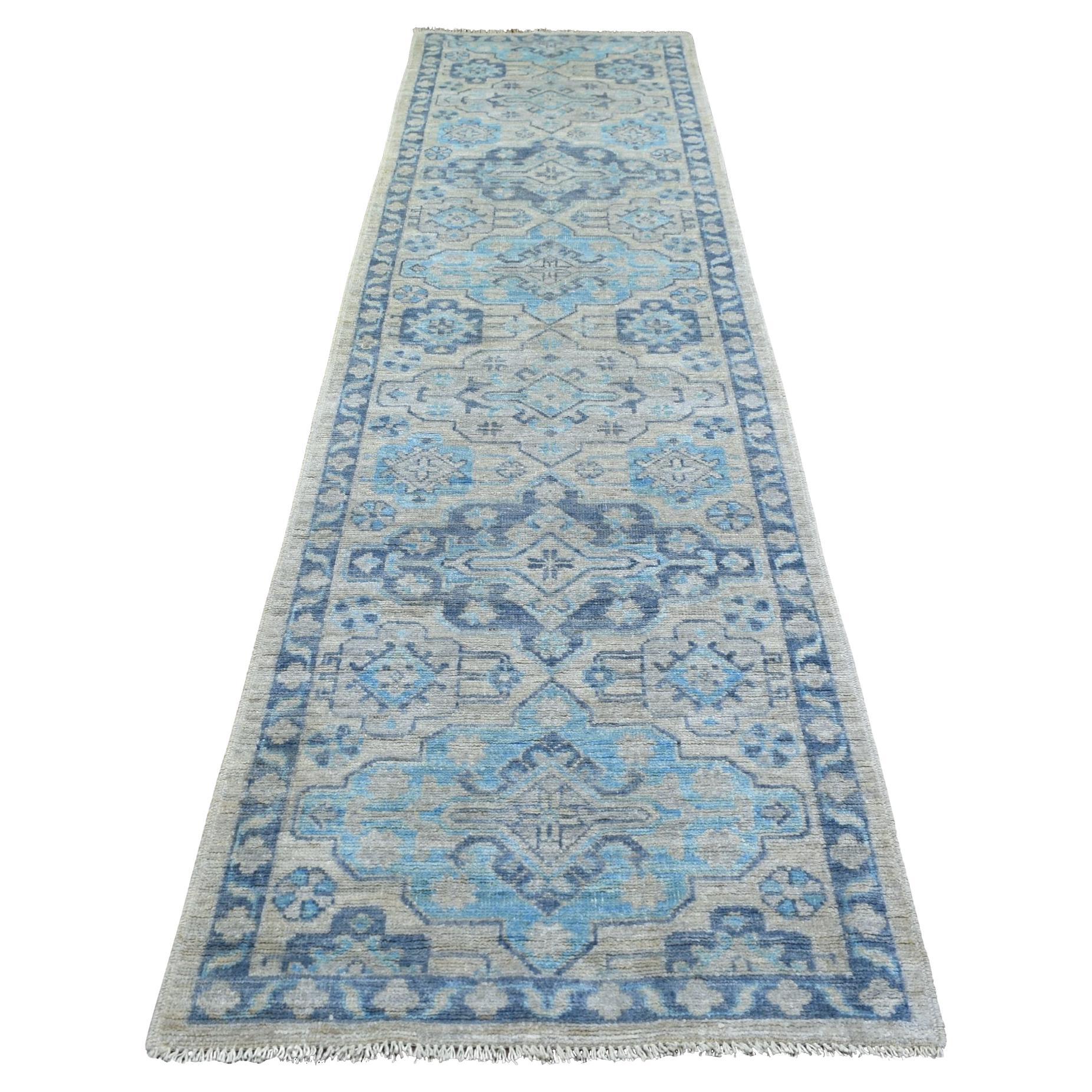 3
1 "x11
9" Grau Hand geknüpft Anatolian Villagde inspiriert Wolle breite Läufer Teppich