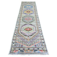 3'1"x11'9" Taupe Pure Wool Hand Knotted Afghan Angora Oushak Oriental Runner Rug