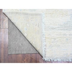 3'1"x12' Blue Gray White Wash Peshawar Shiny Wool Hand Knotted Runner Rug