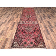 3'1"x12'2" Red Vintage Persian Joshogan Hand Knotted Wool Runner Oriental Rug
