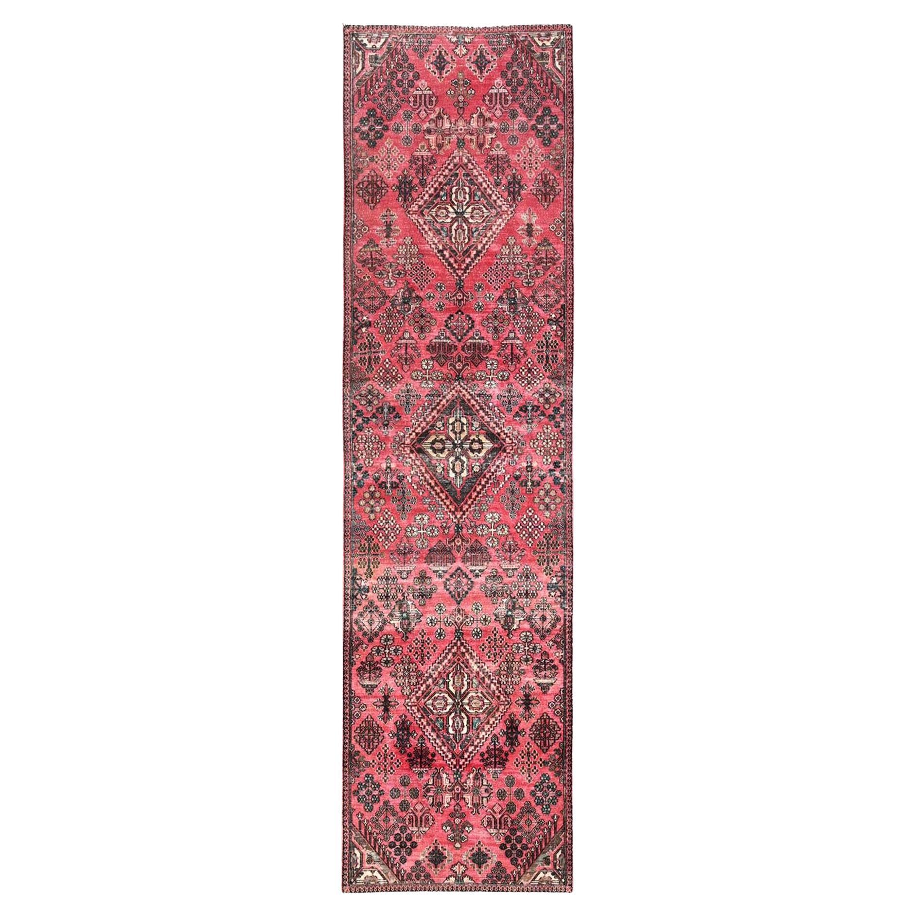 3'x12'2" Red Vintage Zoroastrian Joshogan Hand Knotted Wool Runner Oriental Rug