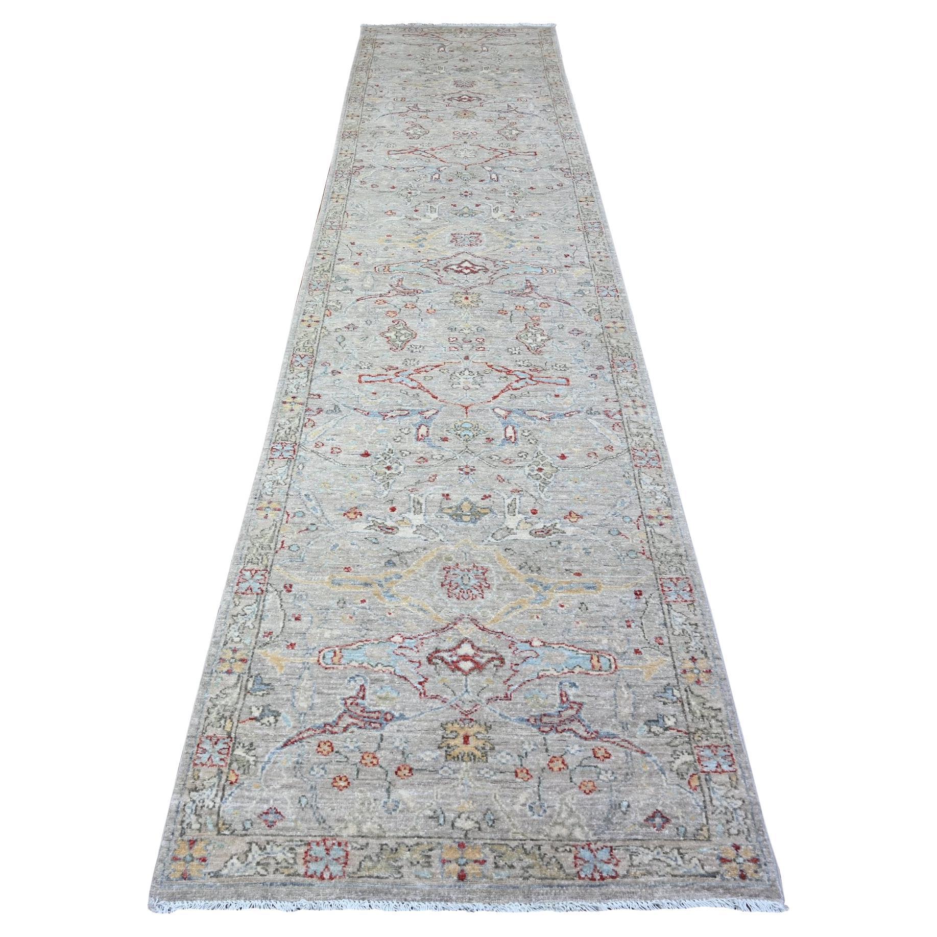3'1"x13'9" Gray Fine Aryana Bidjar Garus Design Hand Knotted Wool Runner Rug