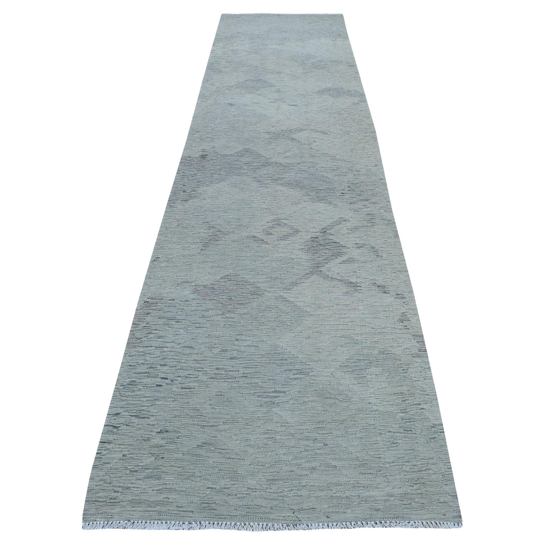 3
1 "x14
 Graue Schattierungen Flachgewebe Kilim Reine Wolle Hand gewebt Läufer Orientteppich im Angebot