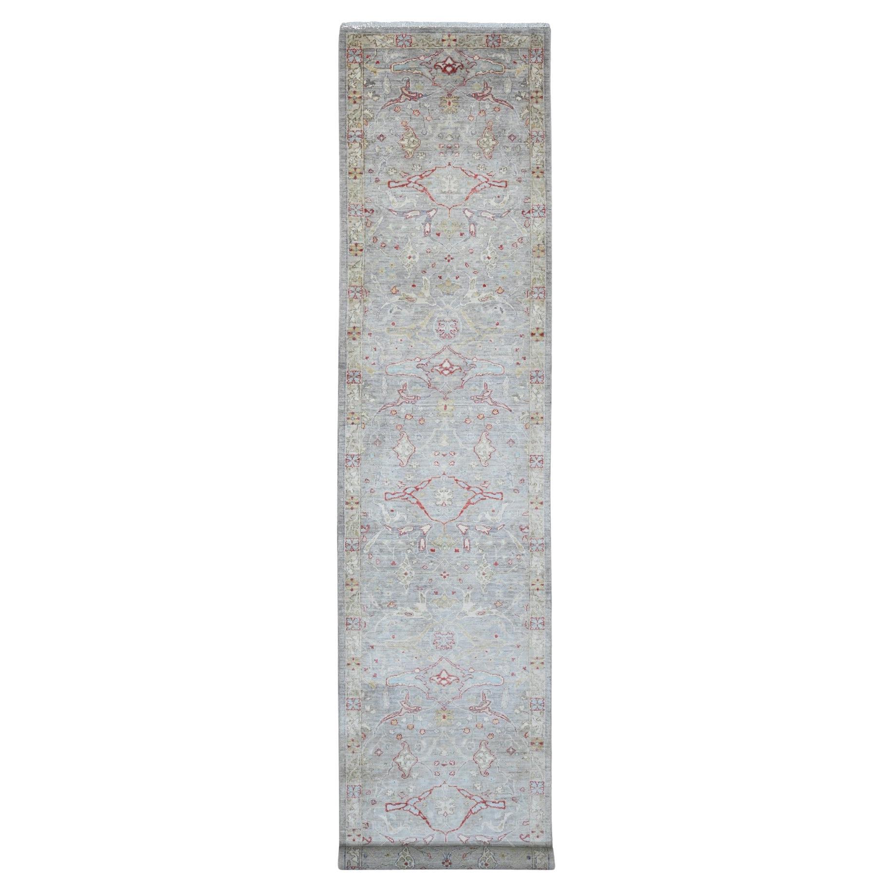 3'1 "x15'10" Tapis de course en laine nouée à la main Gray Peshawar with Bijar Garus Design