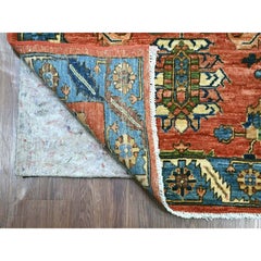 3'1"x15'4" Orange Heriz All Over Design Hand Knotted Wool Runner Oriental Rug