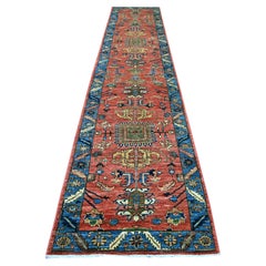 3'1"x15'4" Orange Heriz All Over Design Hand Knotted Wool Runner Oriental Rug