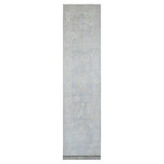 3'1 "x15'6" Tapis de course en laine grise Afghan Angora Oushak Leaf Design noué à la main