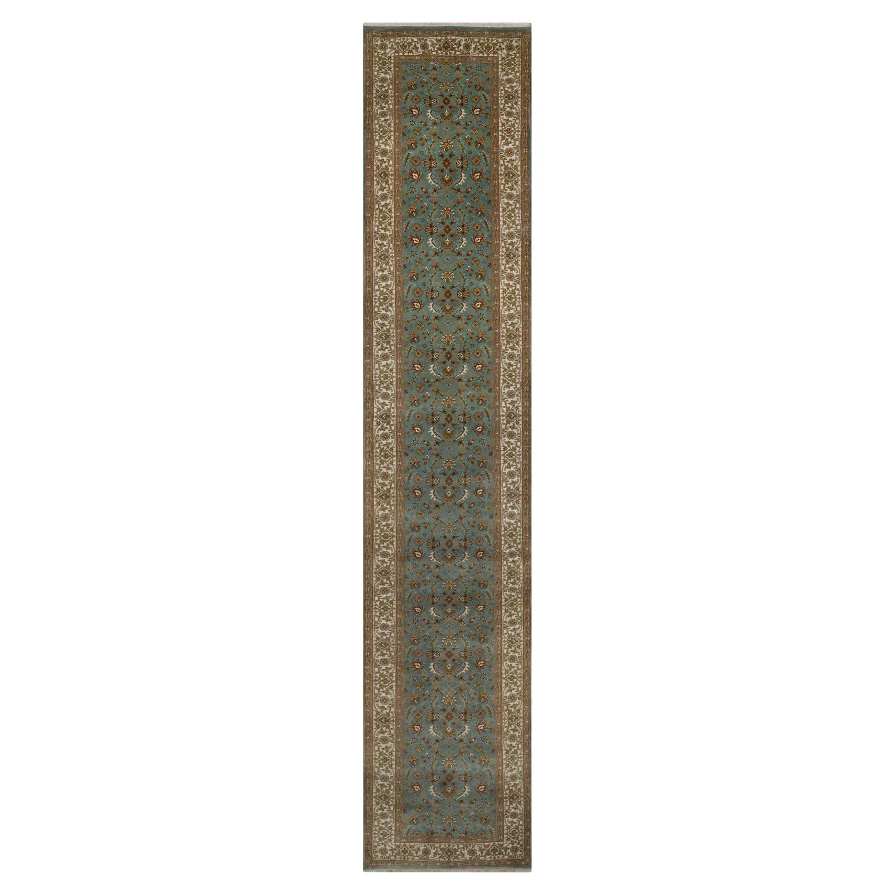 3'1"x16' Blue Hand Knotted Tabriz Revival 300 KPSI New Zealand Wool Runner Rug