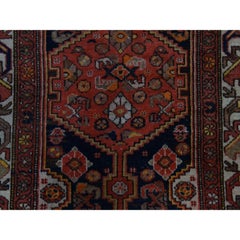 3'1"x16'3" Blue with Red Antique Persian Malayer Wool Hand Knotted Runner Rug