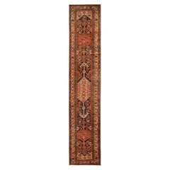 3'1"x16'3" Blau mit rotem antikem persischem Malayer-Wollteppich, handgeknüpft, handgeknüpft