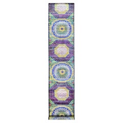 3'1"x17'4" Lime Green Mamluk Design Silk with Wool Hand Knotted XL Runner Rug