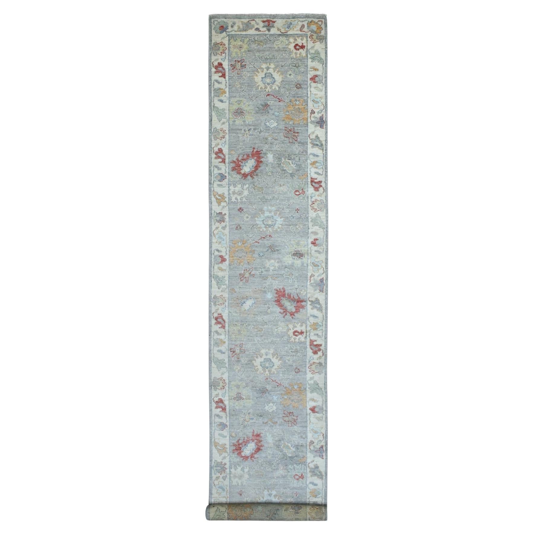 3'1 "x17'6" Grau Angora Oushak mit Pop der Farbe Hand geknüpft weiche Wolle Läufer Ru