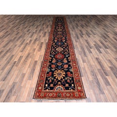 3'1"x19'1" Midnight Blue Heriz All Over Design Hand Knotted Soft Wool Runner Rug