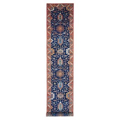 3'1"x19'6" Yale Blue Heriz All Over Design Hand Knotted Wool Runner Oriental Rug
