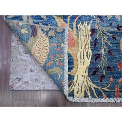 3'1 "x21'2" Tapis de course en laine douce nouée à la main, bleu Afghan Peshawar Birds Design Rugs