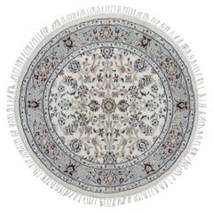3'1"x3'1" Ivory Nain with Flower Design Hand Knotted Wool and Silk Round Rug